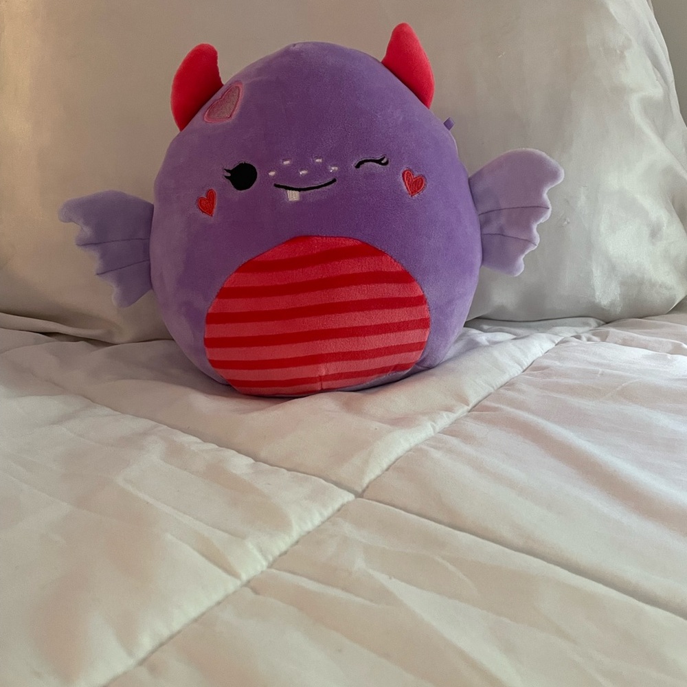 Squishmallows purple and red valentines bat